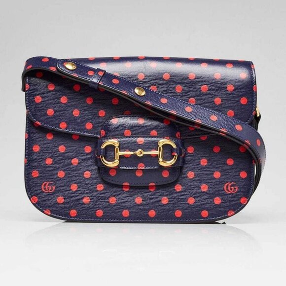 Gucci Blue/Red Leather Polka Dot 1955 Shoulder Bag - Picture 1 of 11
